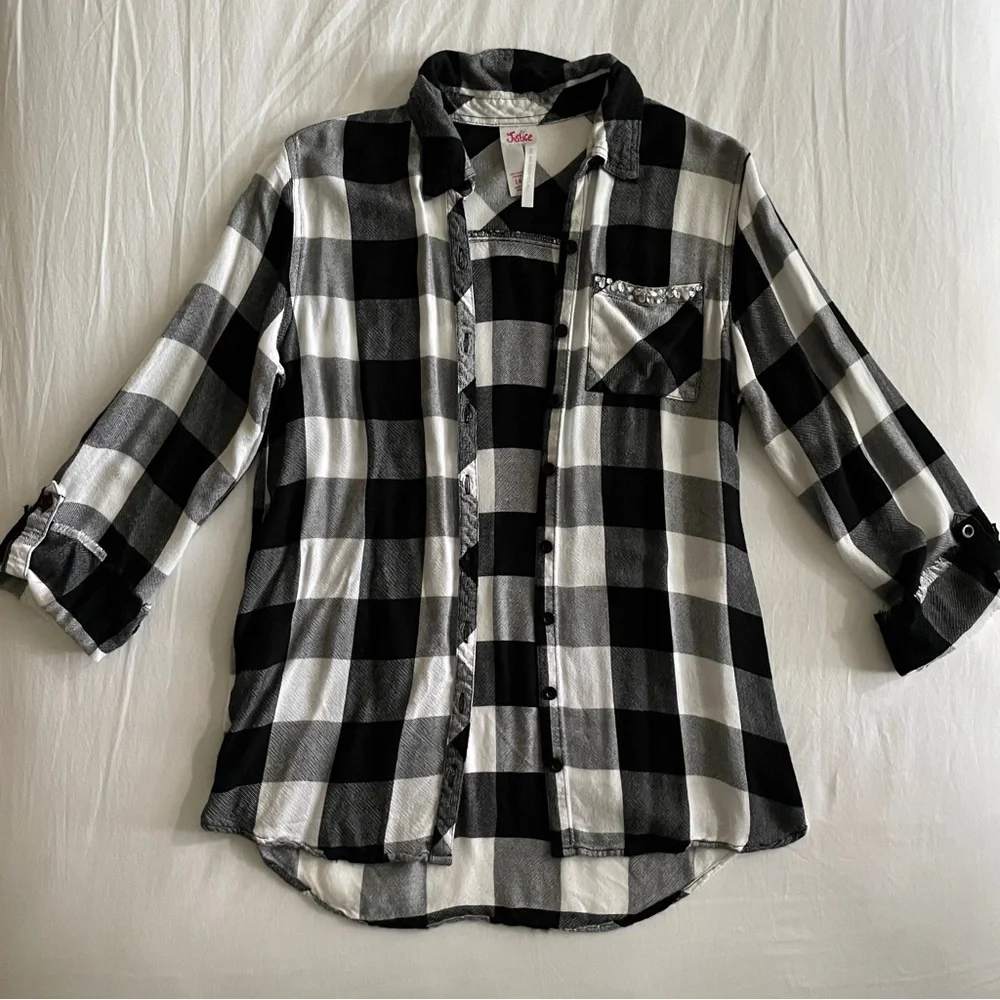 Justice Black and White Plaid Button Down Shirt